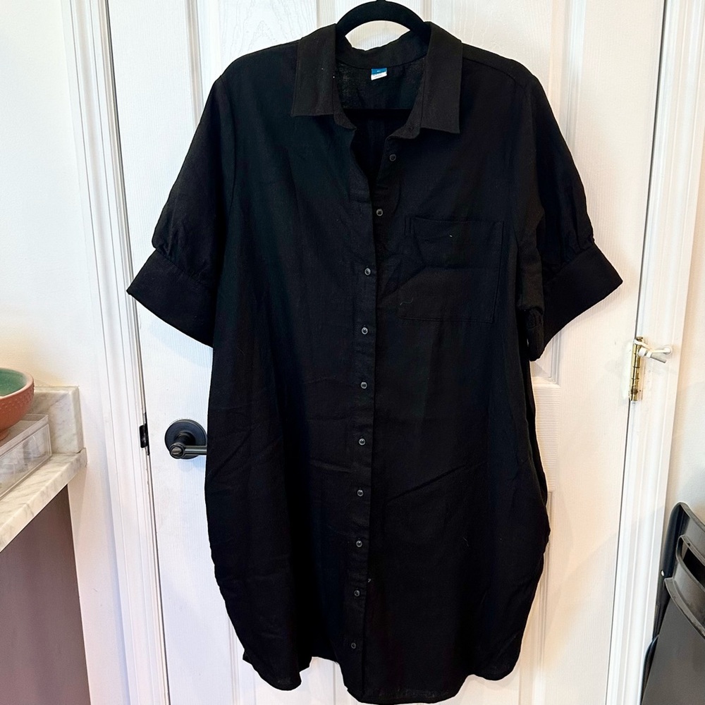 NWOT Women’s Black Linen Shirt Dress